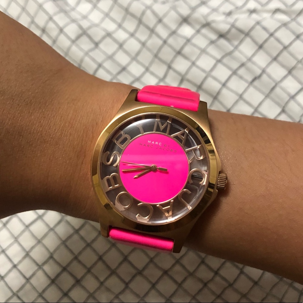 Marc by Marc Jacobs Neon Pink Skeleton Watch